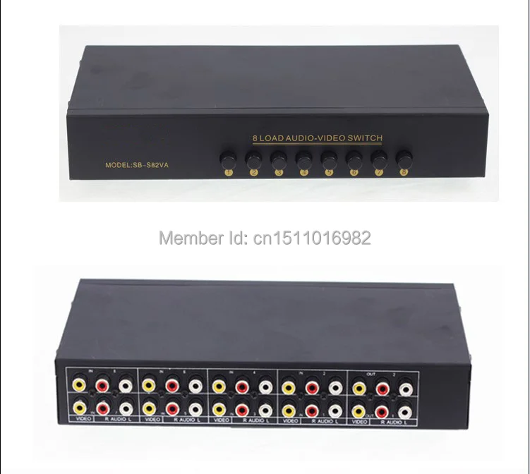 

free shipping 8 Port Input 2 Output Audio Video AV RCA Switch Box 4 Ways Selector Box