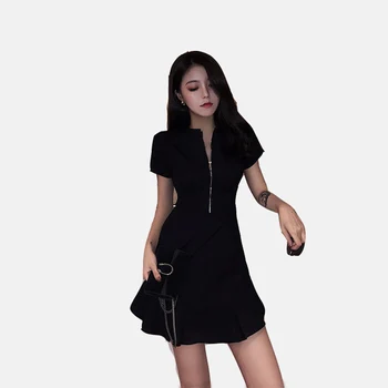 

Black Party Mermaid Sexy Dress Solid Wrap Short Sleeve Natural Waist Short Dress With Zipper Summer Club Night Out Women Dresses