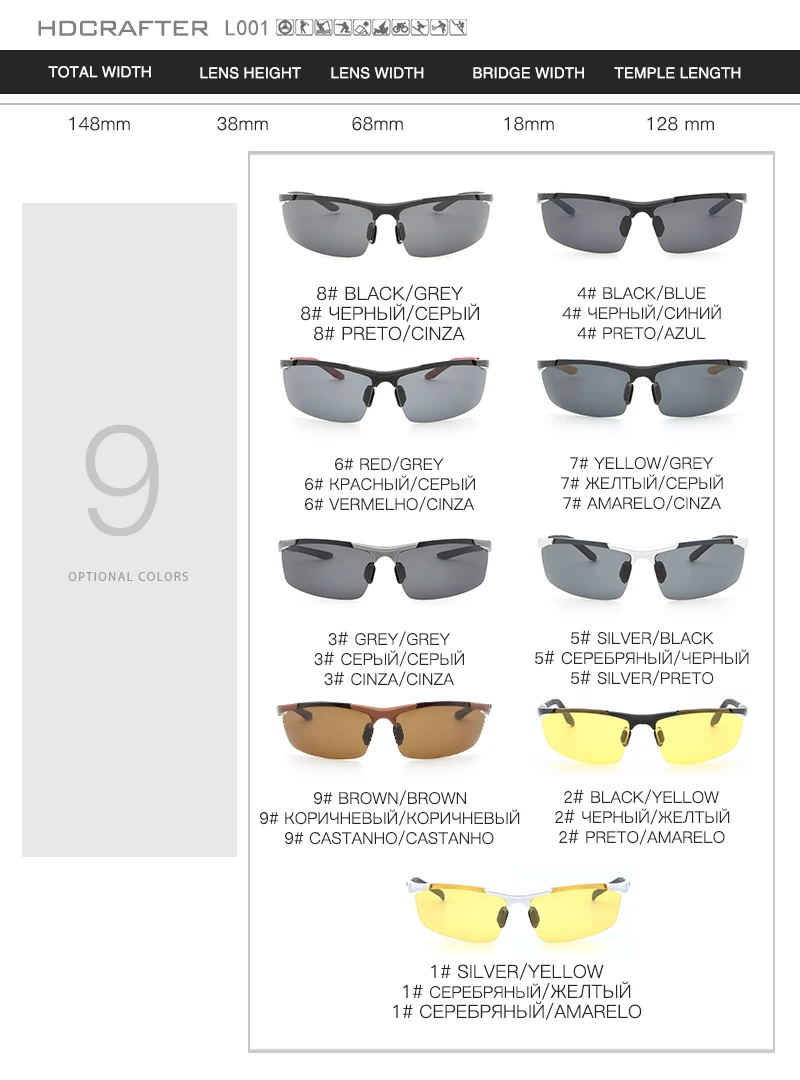 Рыбалка солнцезащитные очки Для мужчин поляризованных спортивные солнцезащитные очки Ночное видение вождения очки UV400 полу безграничные