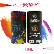 60 двухконцевых кистей, художественные маркеры, тонкий кончик кисти, набор двухцветных ручек