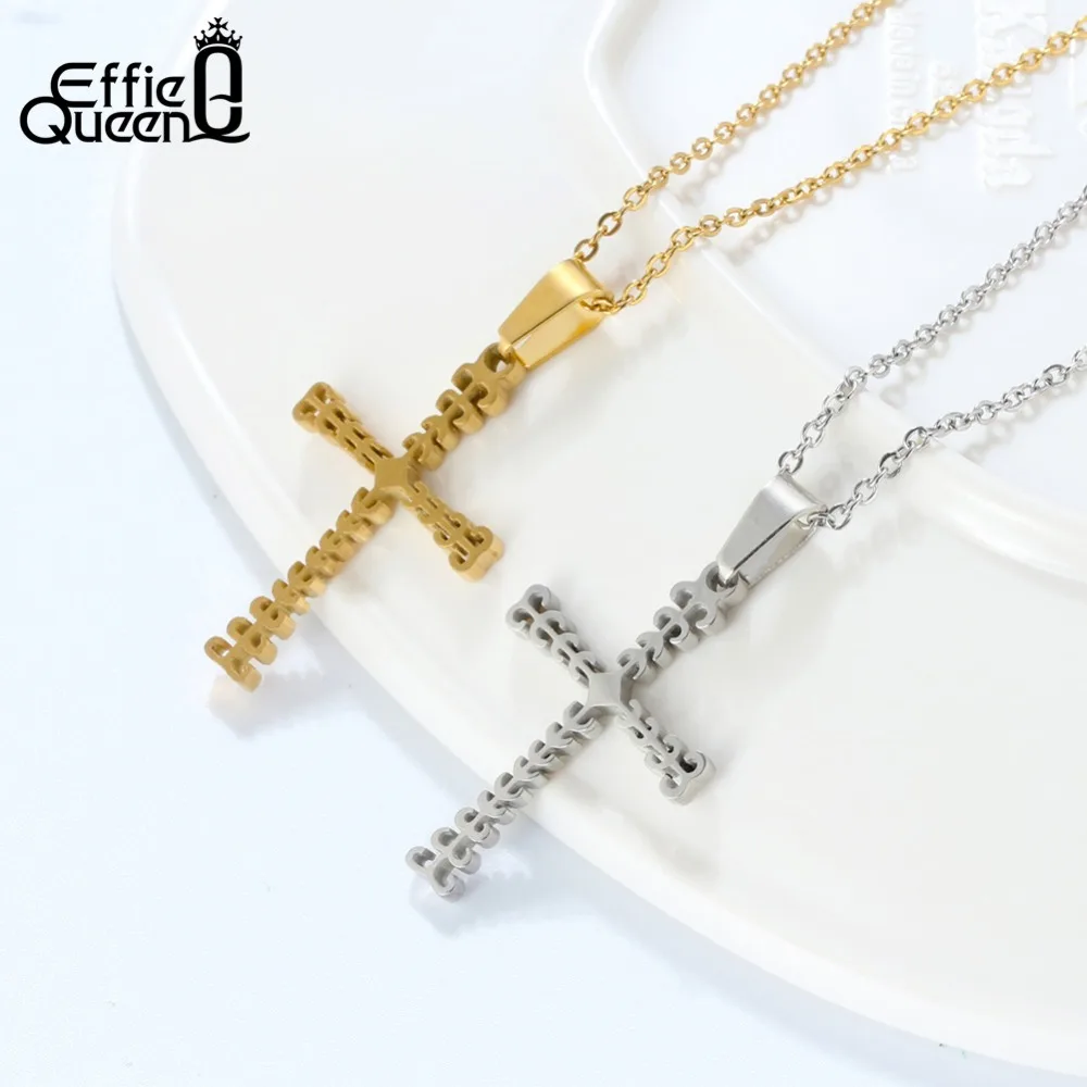 

Effie Queen Stainless Steel Cross Pendant Necklace for Female Men Geometry Pattern Trendy Women Necklaces Silver Gold Color IN24