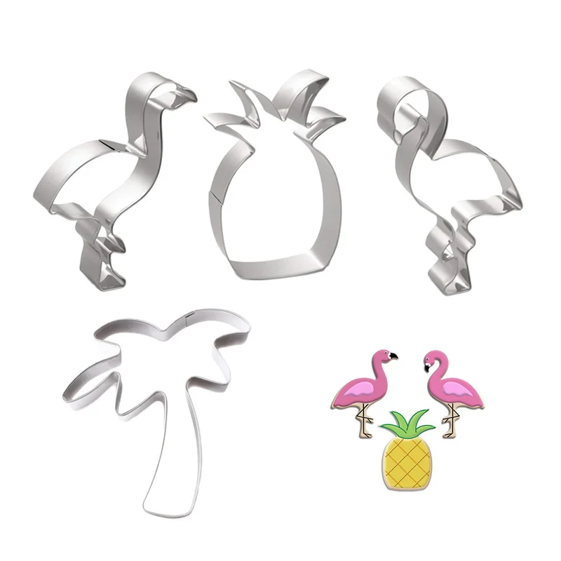 

5pcs Flamingo Cookie Cutters Stainless Steel Cake Mould Fondant Biscuit Cutters DIY Pineapple Coconut Tree Cake Decorating Tools