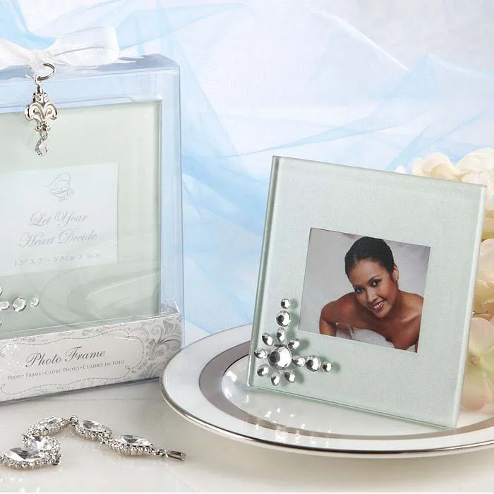 Square Frosted Glass Photo Frame With Rhinestone 10PCS/LOT wedding place card name holder picture frame