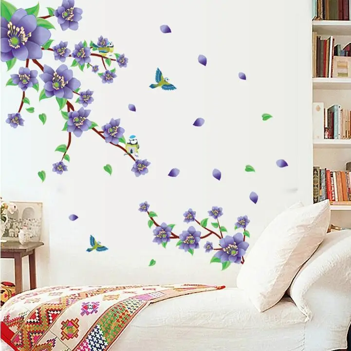 

Romantic Purple flower DIY Removable Wall Stickers Bedroom Living Room TV/Sofa Background Sweet Home Decor Mural Decal AY9190