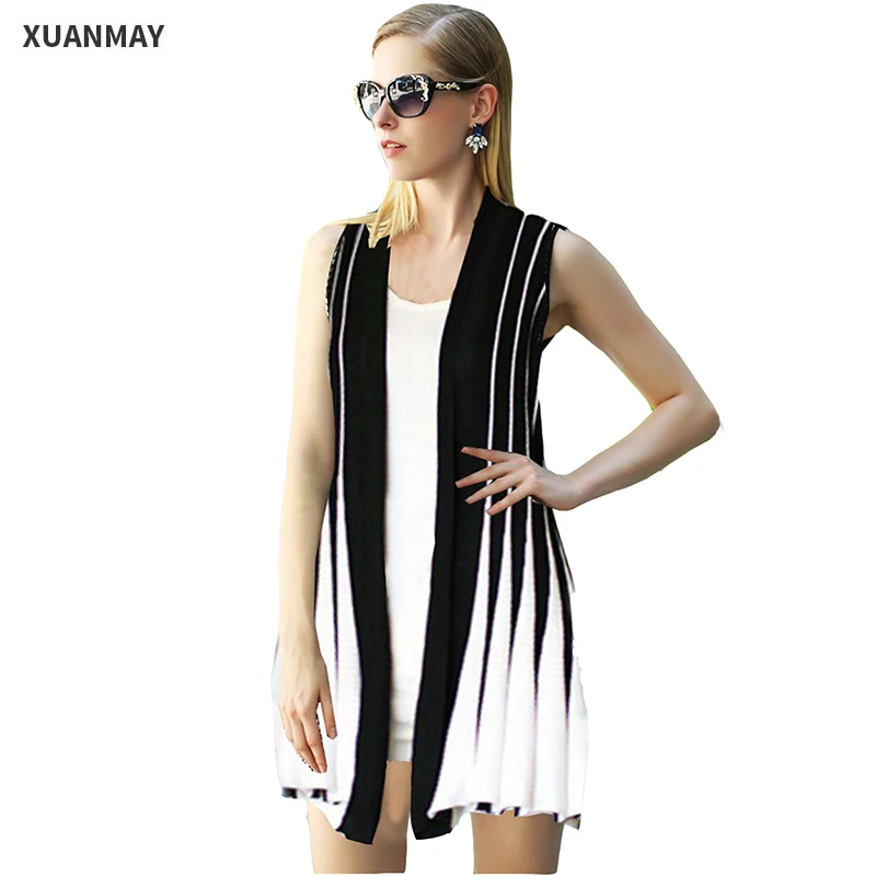 

Sexy Women Large size Summer knitted cardigan Sweater vest Large size women Striped knit Cardigan sweaters female summer