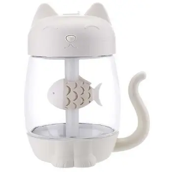 

New 3 In 1 350Ml Usb Cat Air Humidifier Ultrasonic Cool-Mist Adorable Mini Humidifier With Led Light Mini Usb Fan For Home Off