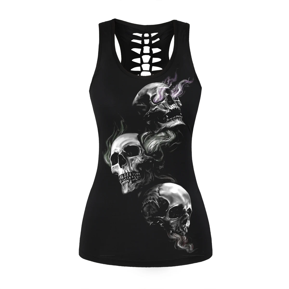 [You're My Secret] Summer Hollow Top Women Skull Vest Gothic Hollow Out Tank Top Punk Female Vest Sexy Elastic Clothing