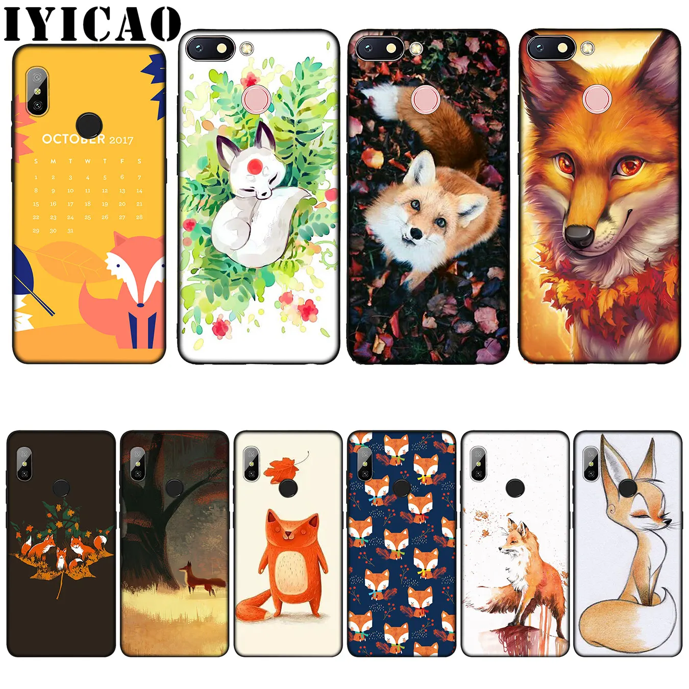 IYICAO Fox In Autumn leaves forest Silicone Soft Case for Xiaomi Redmi 6A 5A Note 7 4 4X 5 Plus 6 Pro Black TPU Cover |