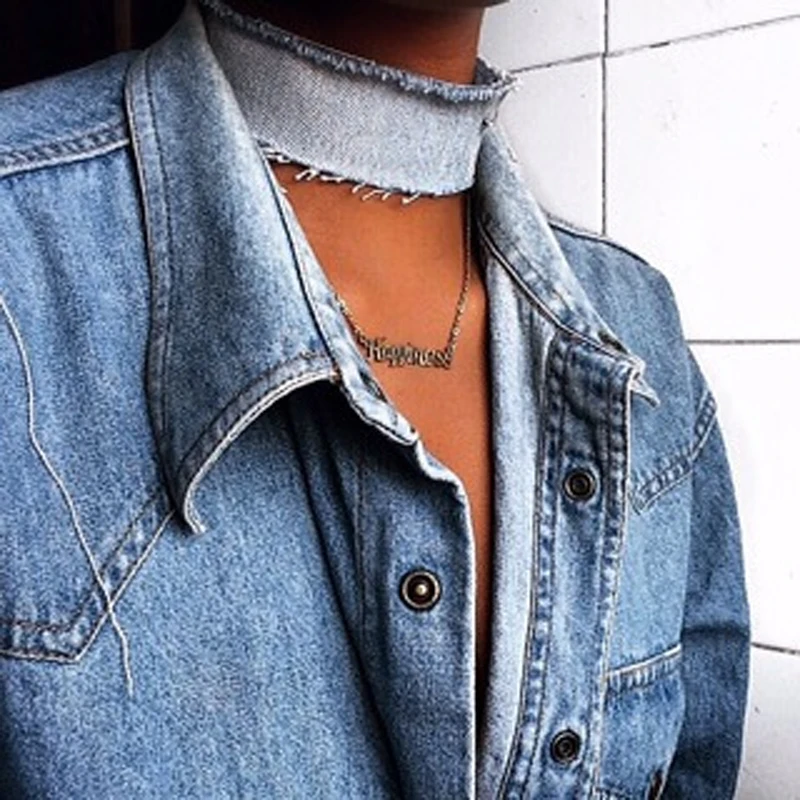 

Fashion Wide Handmade Denim Choker Necklace Gothic Vintage Jewelry for Women Bow Tie Up Splice Jeans Necklaces Girls Jewelry