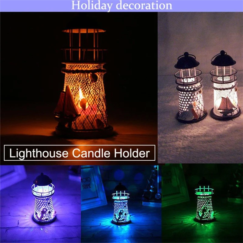 New Creative  14cm Lighthouse Iron Candle Holder Nautical Beach Anchor Decoration Wedding Wear-resistant Durable Easy use  C030111