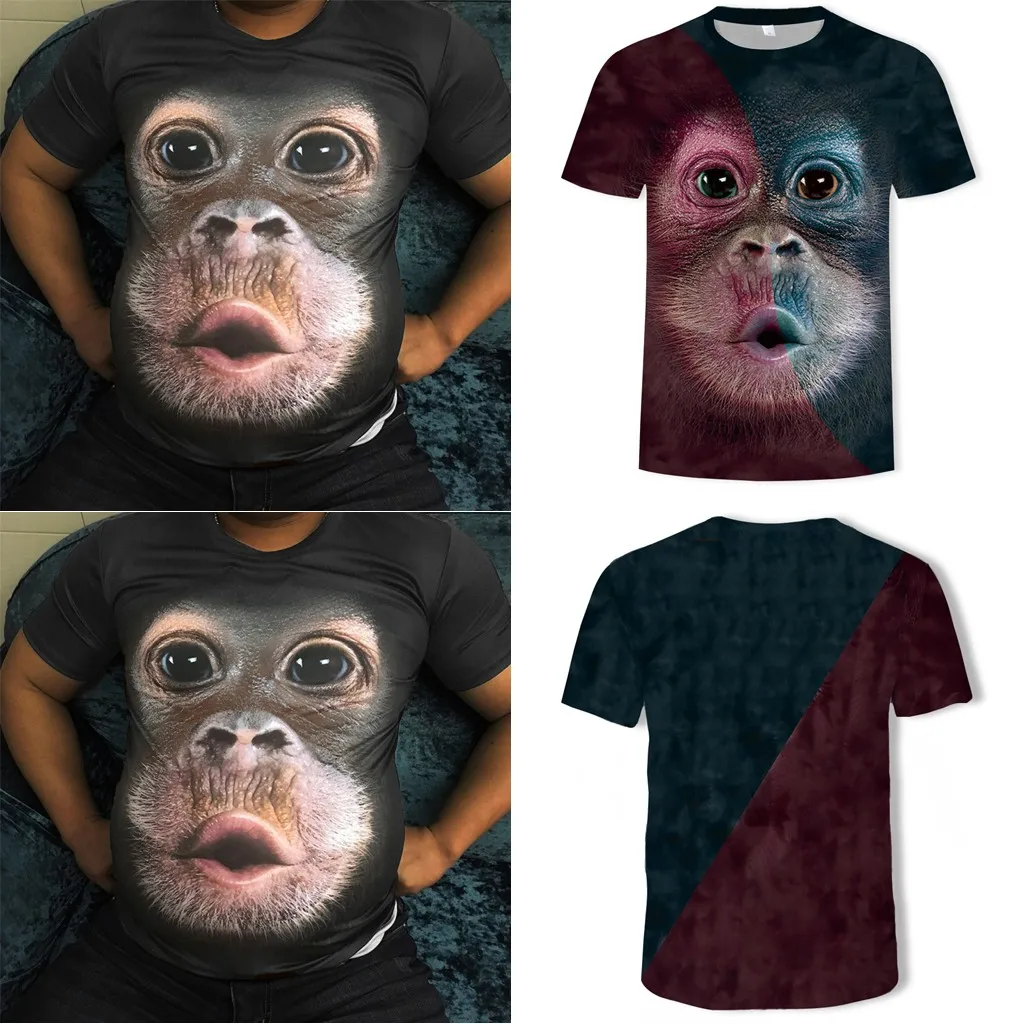 Men novel Spring Summer 3D Print O-Neck monkey pattern Short Sleeve T Shirt Tops Blouse High quality free shiping