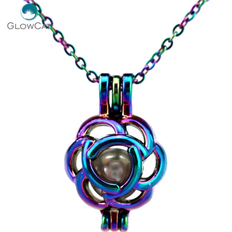 

C215 Rainbow Color 23mm Plant Flower bead cage Necklace Pendant Aroma Essential Oil Diffuser Locket Necklace