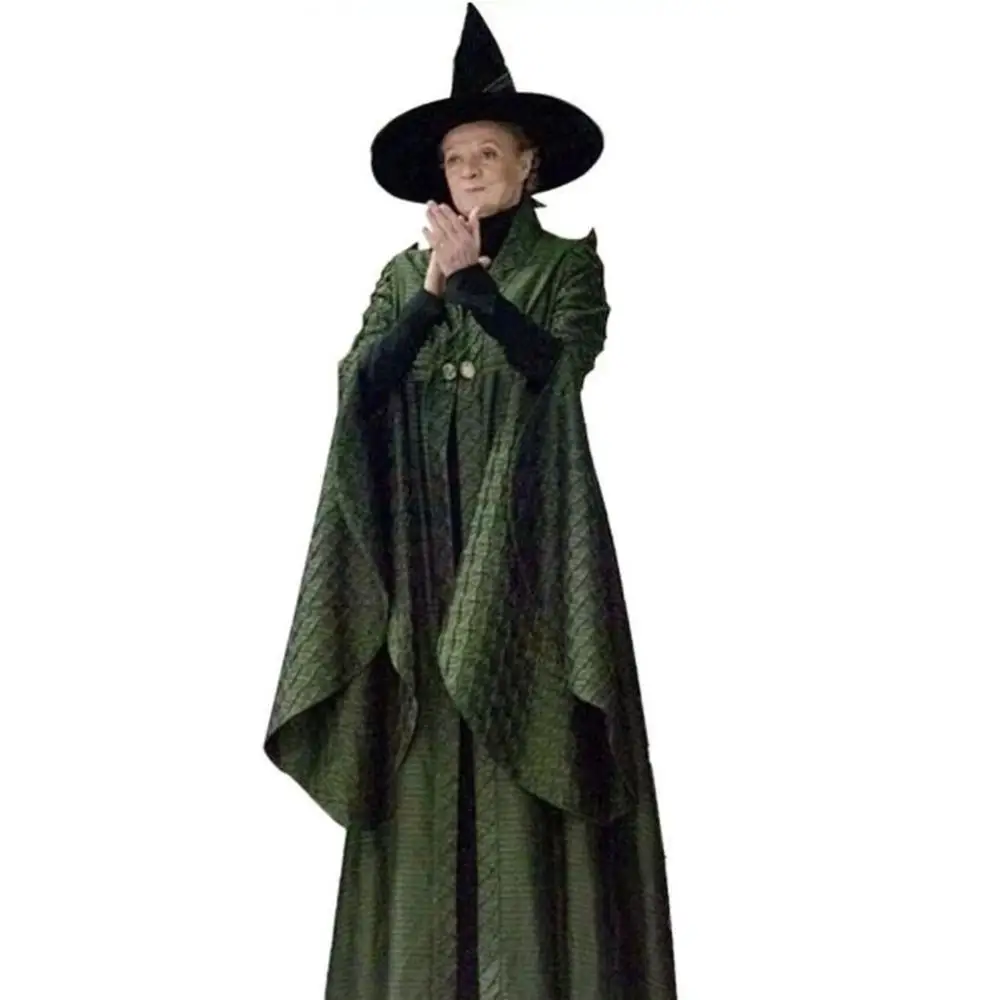 Платье Minerva McGonagall, костюм для косплея, темно-зеленый плащ-Тренч, платье+ плащ+ шляпа