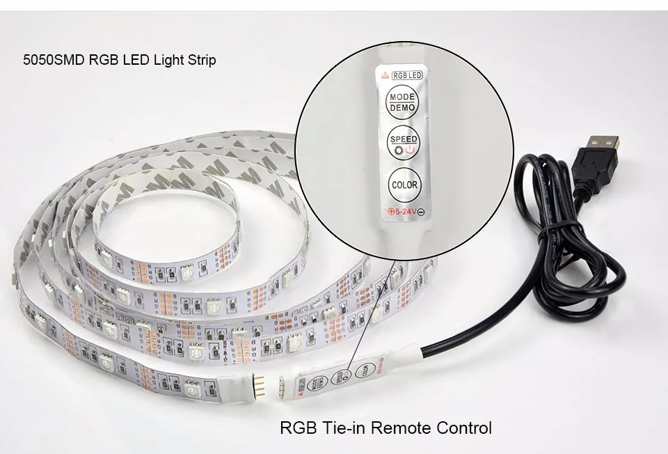 Водостойкая Лента USB RGB источник питания Светодиодная лента 3528/5050 SMD 50 100 200 см DC 5 В для ТВ фоновый светильник ing Book светильник