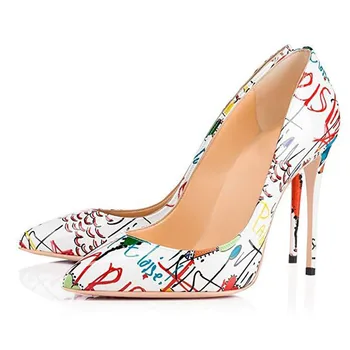 

Beautiful fashion, printed lacquer leather, about 12 cm high-heeled women's shoes, pointed toe pumps, women's single shoes,
