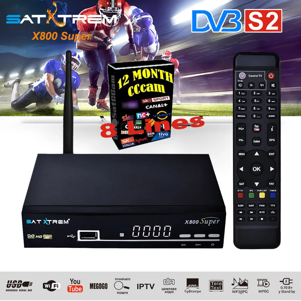 

Satxtrem X800 Super HD 1080P LNB MPEG4 Satellite Receivers Combo With Ccaam line Server For 1 Year Europe Spain For Digital TV