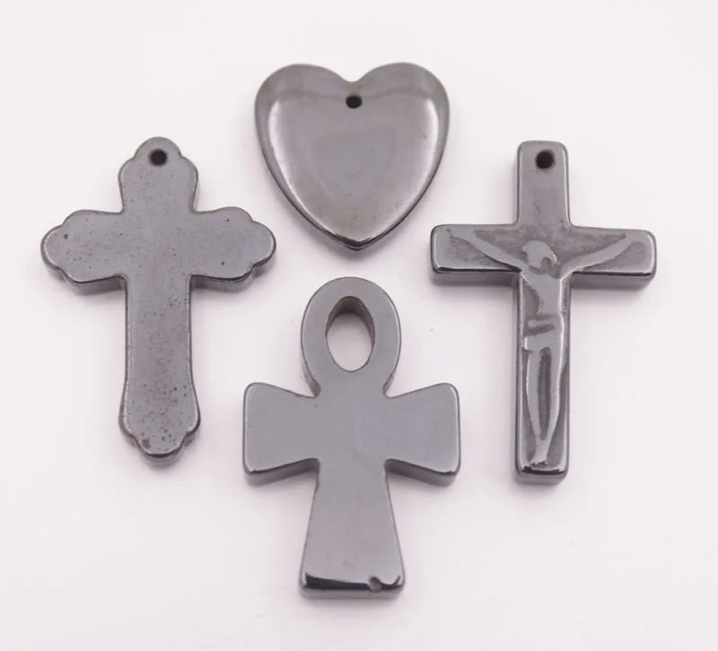 

Natural Black Hematite Heart Cross Lucky Health Pendant Choose Charms