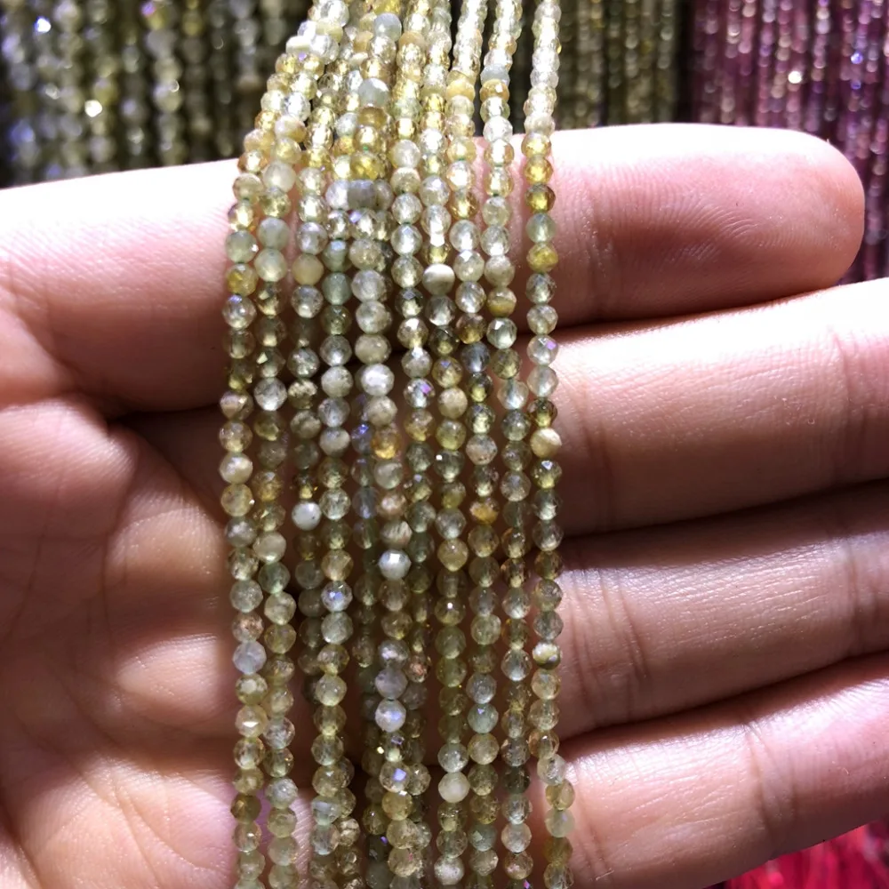 5 strings Lot Faceted Tiny Small Beads,Natural Peridot Beads 2mm 3mm Faceted Round Tiny Spacer Beads,15.5\
