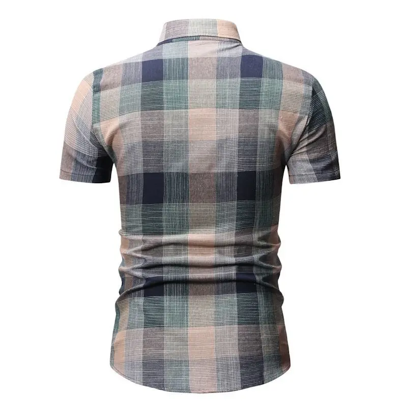 Chemise Homme Plaid Dress Shirts Mens Short Sleeve Button-Down Checkered Shirts 2019 Summer Fashions Men Blouse YS52 (6)