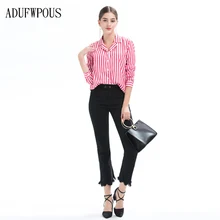 

women sweet elegant Collar Loose plaid shirts buttons Long sleeve checked blouse ladies Autumn summer stripe casual tops