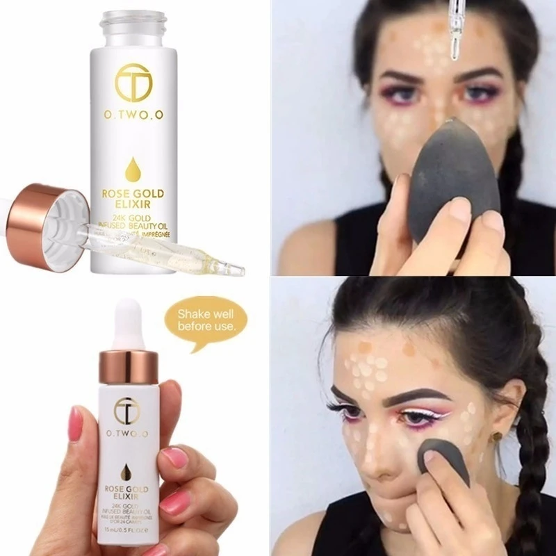 

24k Rose Gold Elixir Skin Make Up Oil Primer For Face Liquid Foundation Makeup lip Eye Facial Filler Moisturizing Pore Invisible