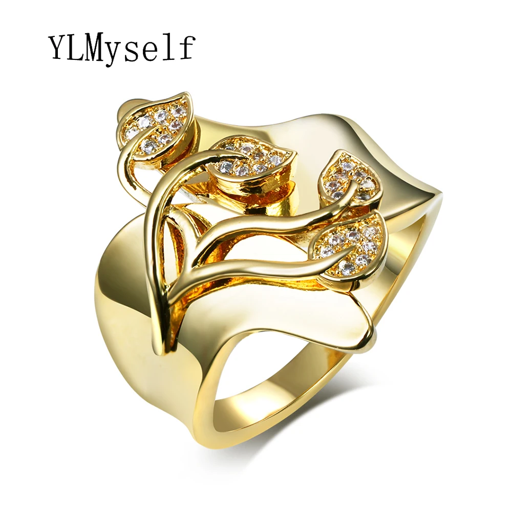 Romantic leafs design jewelry Unique Finger ring Clear Crystal Zirconia anillos Trendy Birthday Gift fashion Rings for women