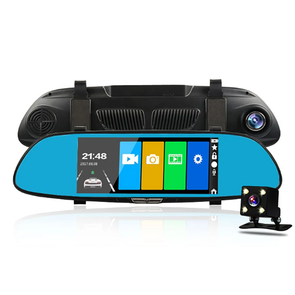 7 inch HD Rearview Camera Dual Lens Car DVR Dash Cam Front and Rear Mirror Video Recorder Auto Registrator Dvrs | Автомобили и