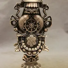 1" Тибет Серебряные Буддизм Ваджра Благоприятный Символ JiXiang Рыба Статуя Пагода Набор