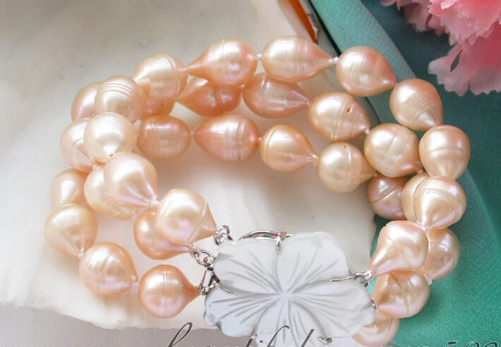 

z4331 3row 8" 15mm pink drip freshwater cultured pearl bracelet@^Noble style Natural Fine jewe FREE SHIPPING