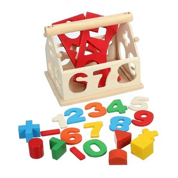 

1 Set Of Children's Wooden Combination Number House Building Toy Education Learning Puzzle Building Toy Math Gift