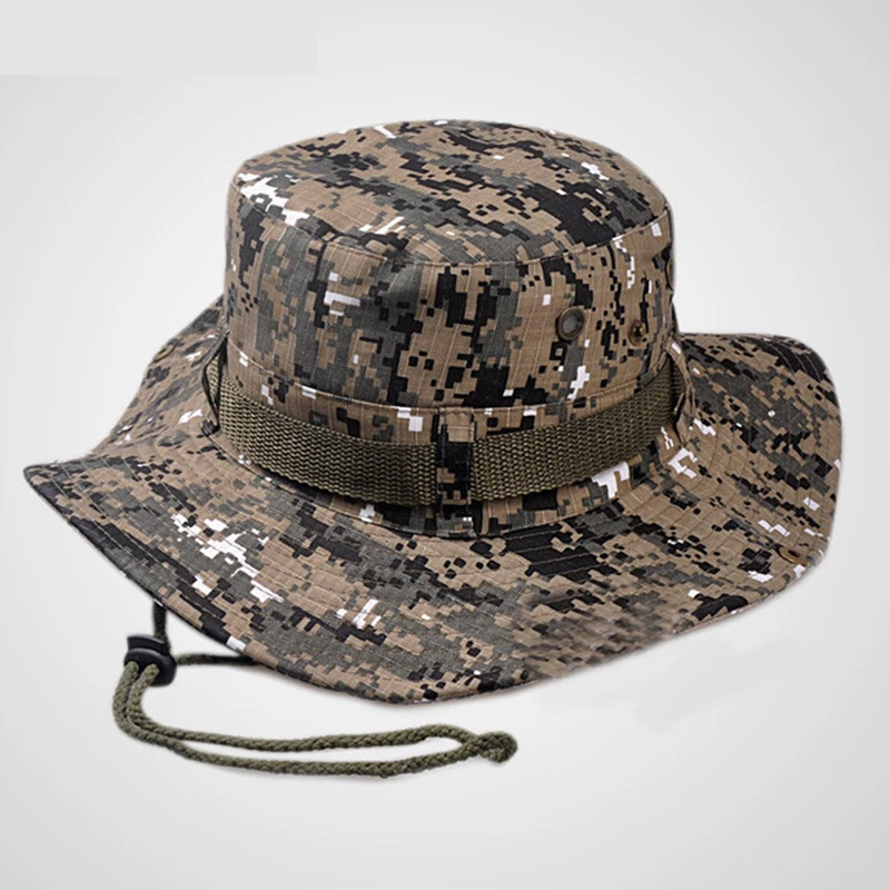 Benni Cap Hat Big Brim Round Hat Solid Color or Camouflage Men and Women Outdoor Mountaineering Fisherman Hat Visor Double Sided