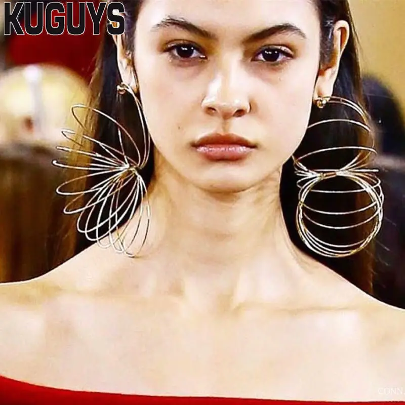 

KUGUYS Fashion Jewelry 1PCS No 1PAIRS Gold Large Earrings for Women Hyperbole Round Geometric Long Drop Earring Accessories