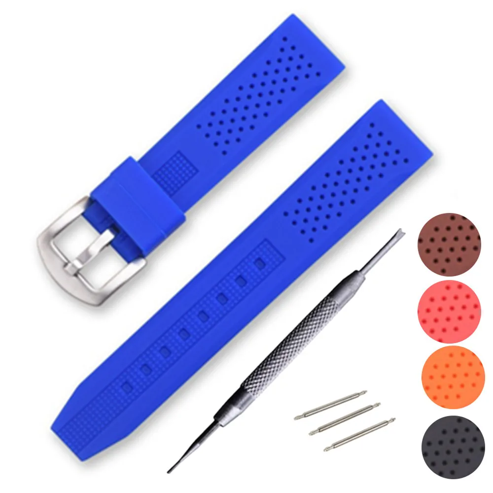 

Breathable 16/18/20/22/24mm Waterproof Rubber/Silicone Strap Watch Band Bracelet + Thicken Clasp+Tools +Tool