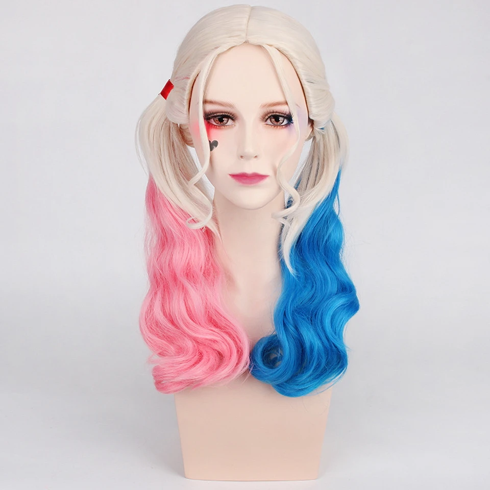 Yiyaobess 20 дюймов Синтетические волосы Хэллоуин костюм длинный парик для косплея Harley Quinn розовый синий Ombre волнистые парики для женщин