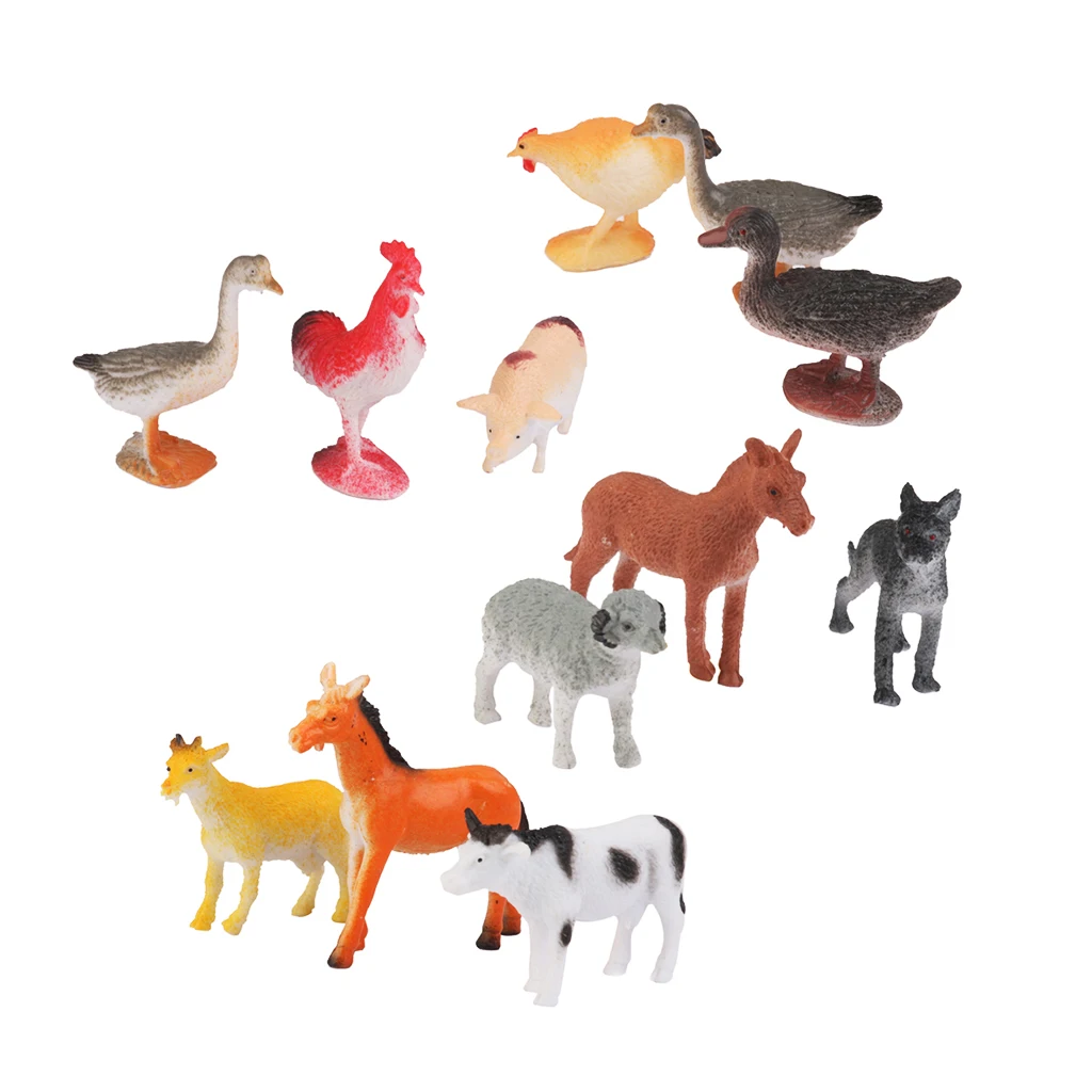 12pcs Plastic Goat Cat Donkey Pig Dog Sheep Animal Model Toy 12pcs Multi-color 12pcs attractive animal models for children