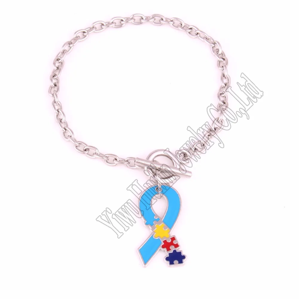 

Drop shipping Autism Awareness Jewelry zinc with Multi enamel Autism Hope Ribbon Puzzle Piece Toggle charm OT Bracelets