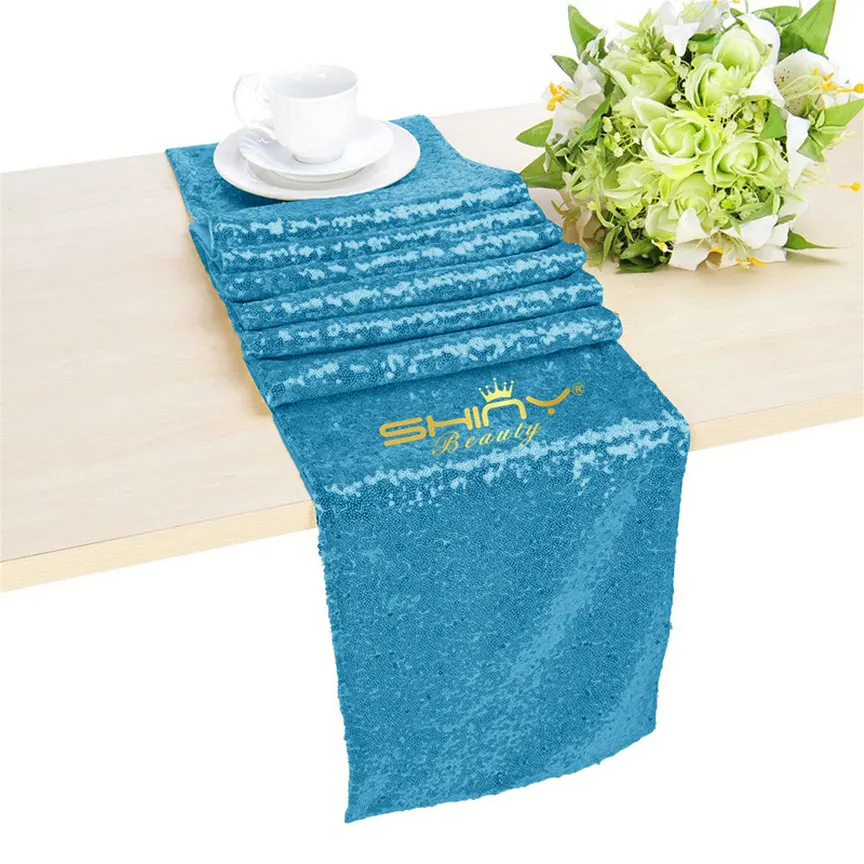 

Sequin Fabric 12x72inch Aqua Blue Embroidery Sequin Table Runner For Wedding and Christmas Decoraitons 30cm by 180cm-r