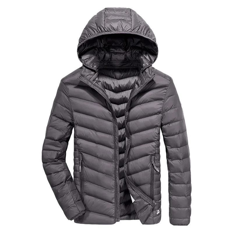 

New Tace & Shark brand ultra thin down jacket men hat detachable ultra light down jacket men's winter jackets & coats 4XL
