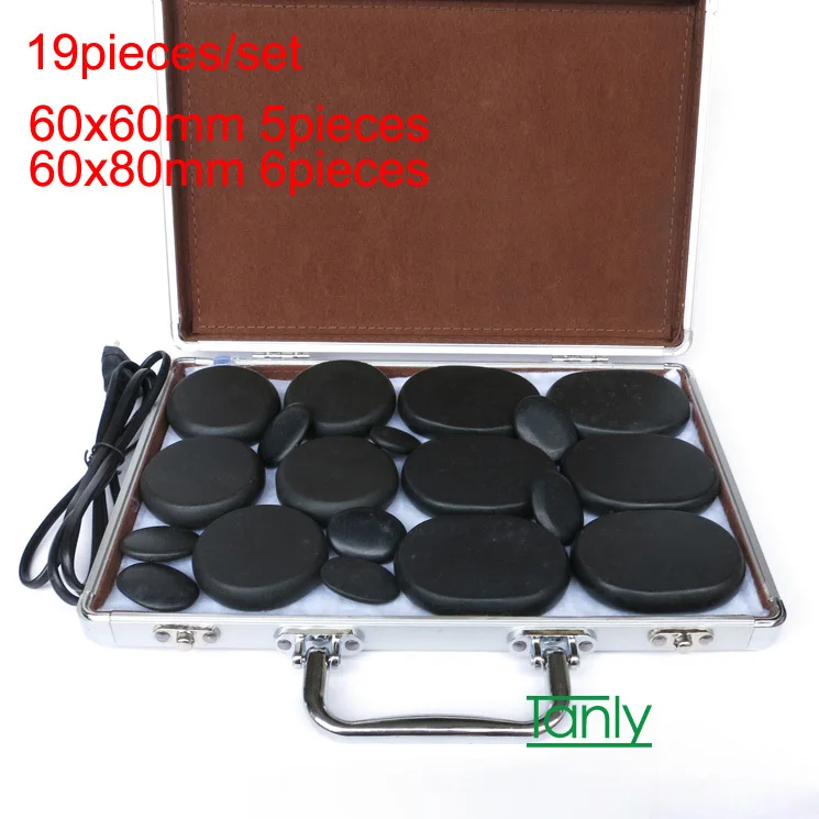 

19pcs /set Hot stones massage lava Natural massage stone set hot spa rock basalt stone with heater box for salon SPA CE and ROHS