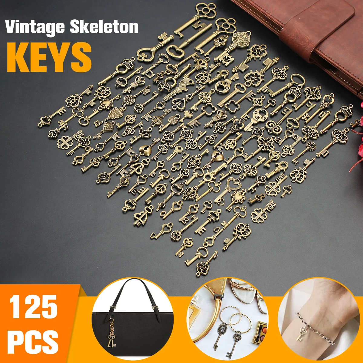 

Newest 125Pcs/set Vintage Bronze Key For Pendant Necklace Bracelet Hanging Decorations DIY Handmade Crafts Gift Accessories