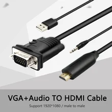 VGA Audio to HDMI Cable vga2hdmi decoder Adapter Converter 1.8M male to male with Audio USB 1080P Computer Laptop Projector