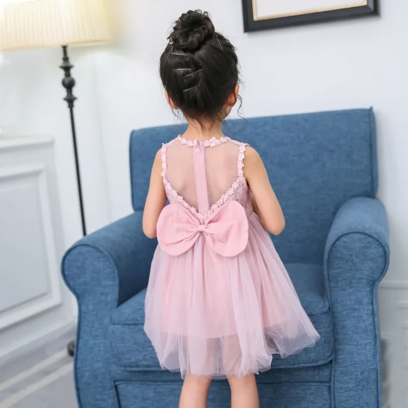 

2017 New Girls Beautiful Dress Embroidered Princess Lace Mesh Pink White Dress For 3 4 5 6 7 Girls Performance Wedding Dress