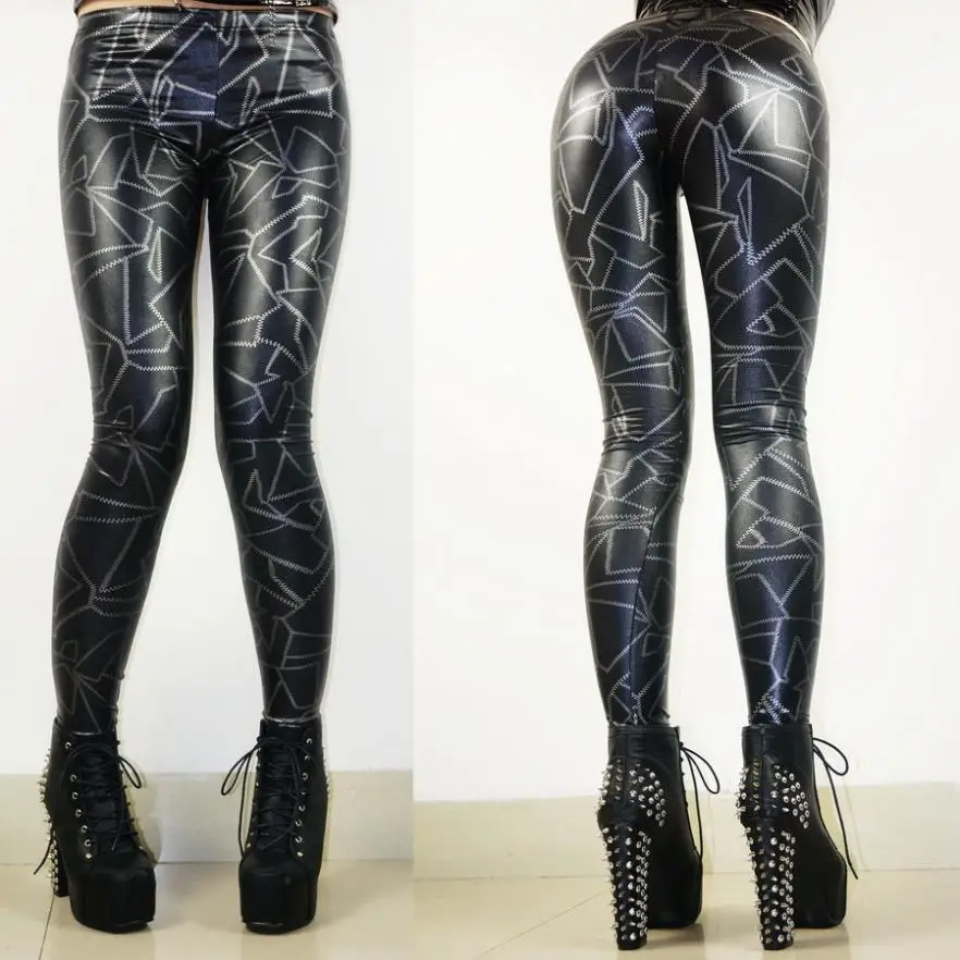 New Women Sexy Gothic Rock Faux Leather Legging Punk Rock Fitness Woman