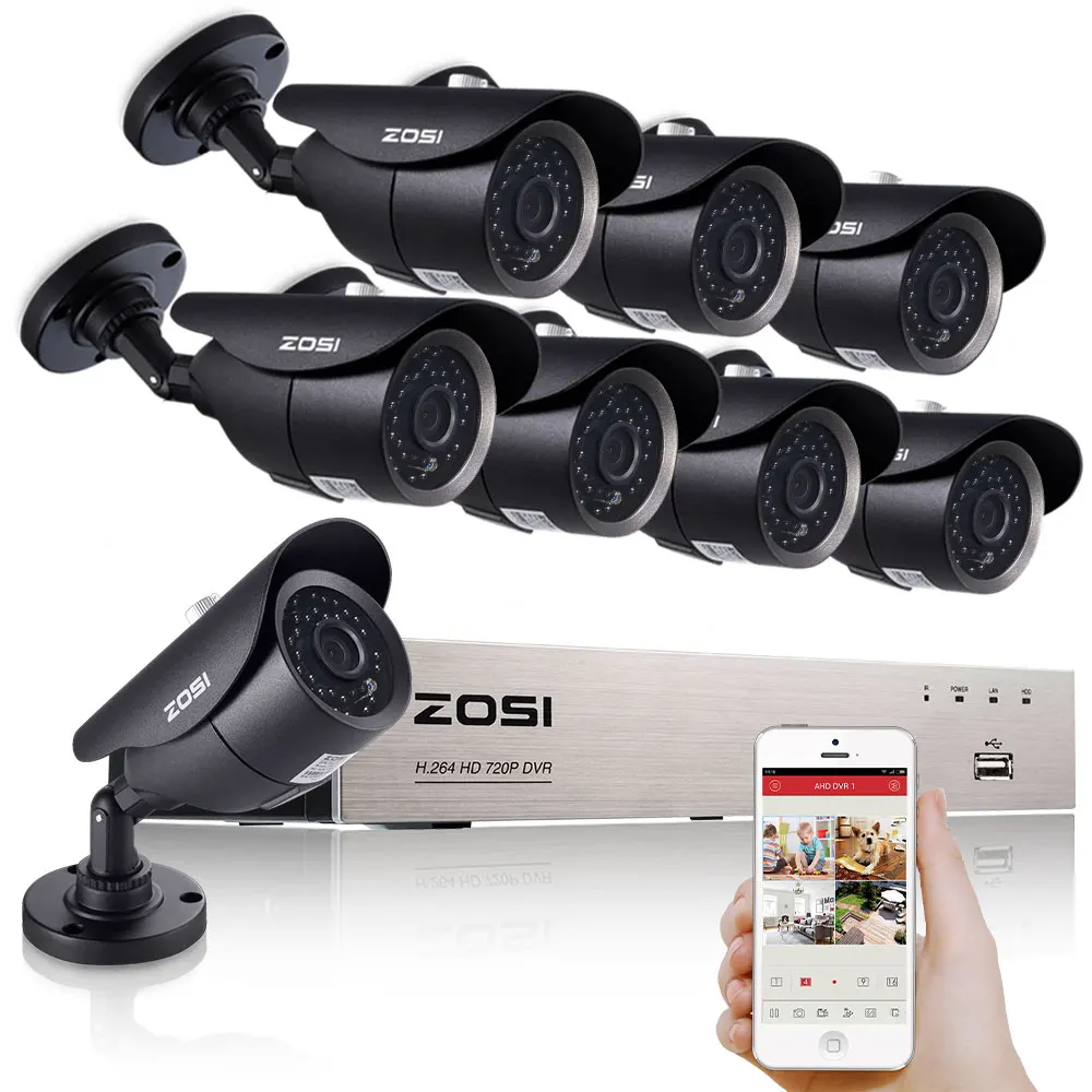 

ZOSI 8CH 1080P HDMI DVR 8PCS 720P HD Outdoor Security Camera System 8 Channel CCTV DVR Kit AHD Camera Set