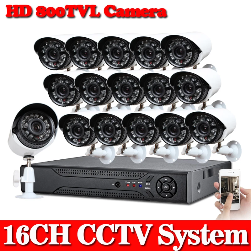  NINIVISION 16ch 800TVL camera IR Weatherproof video Surveillance dvr kit system 16 channel dvr Recorder System Mobile Phone view 