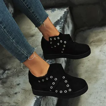 

EOEODOIT Women Casual Autumn Shoes Inner Height Increasing Casual Cozy Loafers Round Toe Plus Size Female Wedges Shoes