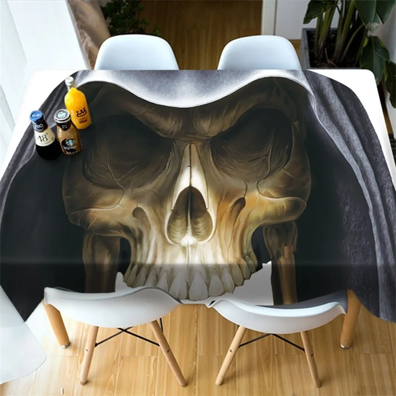 

Gothic Halloween Decor 3D Skull Skeleton Tablecloth Square Rectangle Round Table Overlays Home Outdoor Decorations