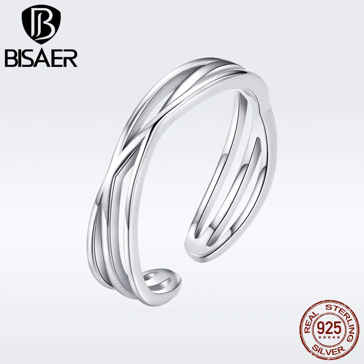 

BISAER 925 Sterling Silver Triple Layers Open Adjustable Finger Rings Unisex Vintage Argent Bijoux Gifts for Women GXR483