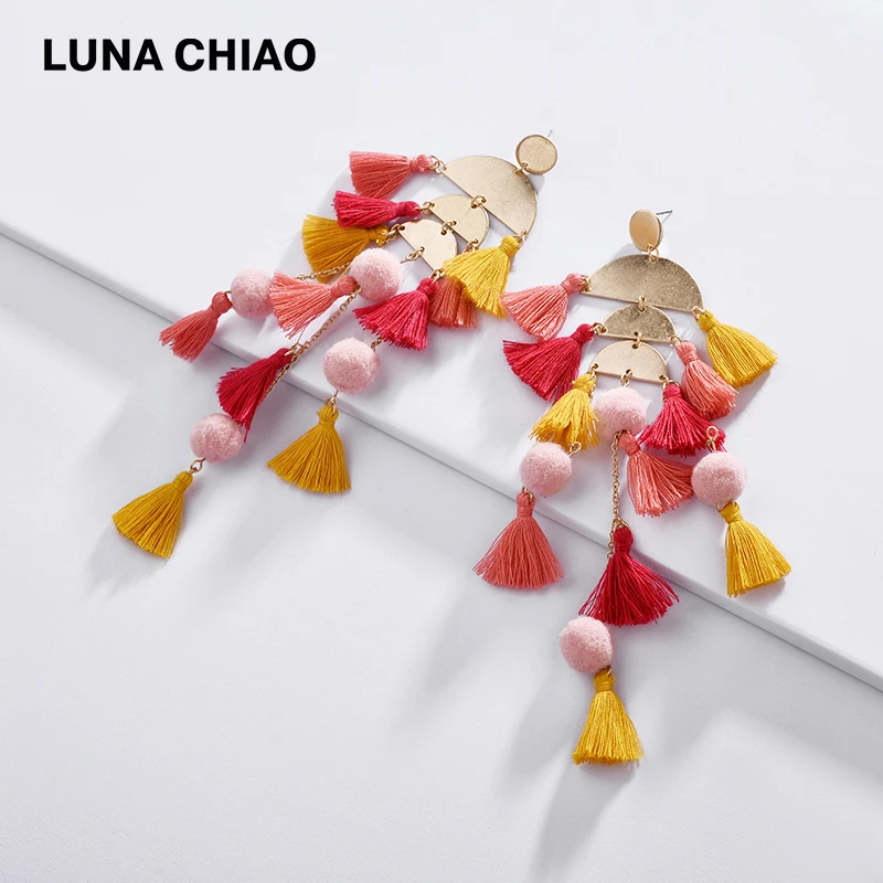 Женские богемные серьги подвески LUNA CHIAO длинные сережки с кисточками в стиле бохо