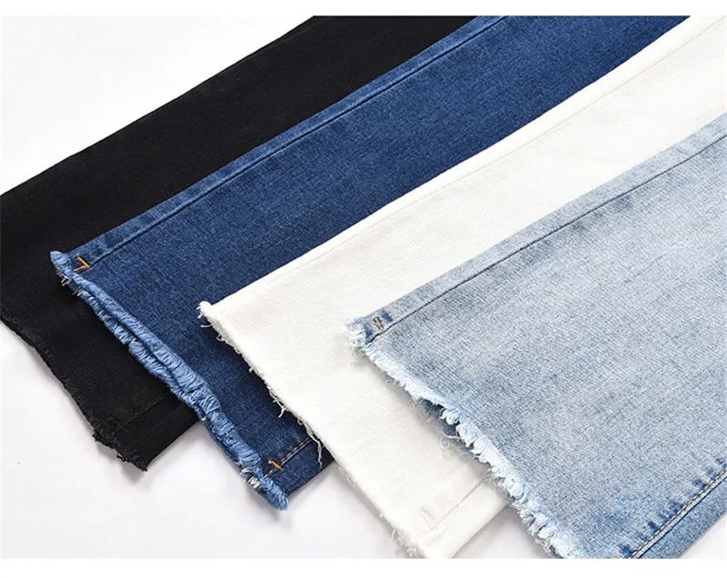 Women Spring Elastic Denim Pocket Button Casual Boot Cut Pant Jeans Female High Waist Flare Jeans Ankle Length Skinny Pants 2022 denim jacket for women